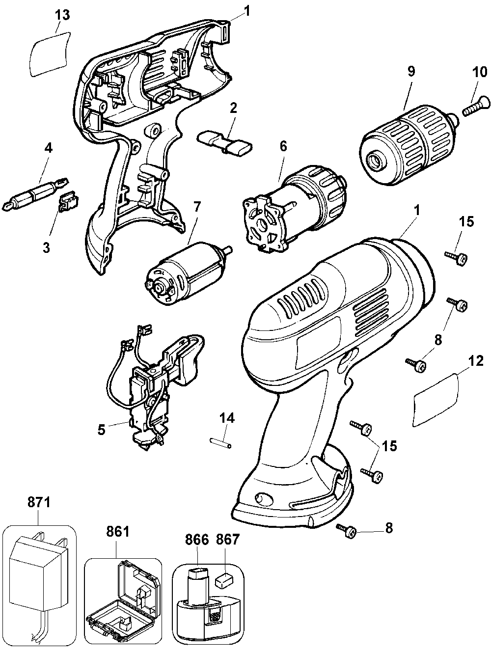 Page A Diagram and Parts List for PS1800K Type 1 Black and Decker Cordless Drill